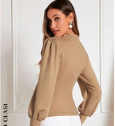 Keyhole Neck Lantern Sleeve Tee